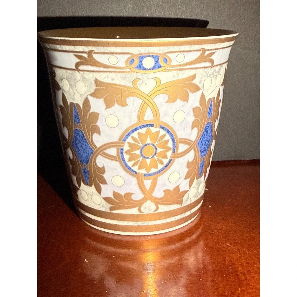 Mikasa Chalfonte FX104 Bone China Planter Cachepot Gold Cobalt Blue Japan 4in